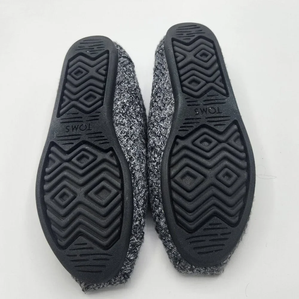 Toms Alpargata Charcoal Gray Black Sweater Fur Inside Leather Sole Shoe 8.5 - Picture 8 of 8